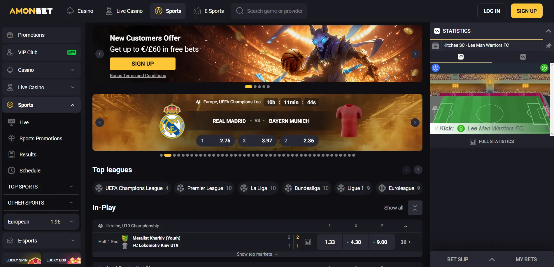 Amonbet sportsbook section