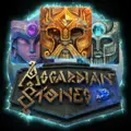 Asgardian Stones logo with colossal, glowing Nordic faces carved into ancient rocks.