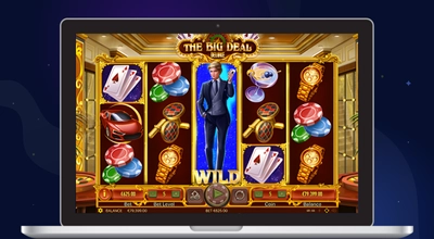 aptop shows The Big Deal Deluxe slot gameplay.