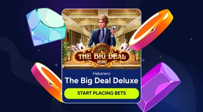 Infographic shows The Big Deal Deluxe game with a START PLACING BETS button.
