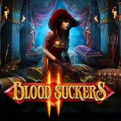 Blood Suckers slot cover featuring a vampire character in a dark gothic room