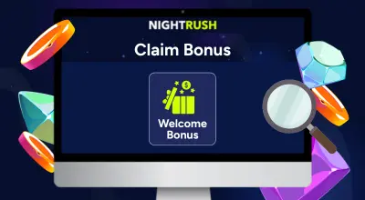 A computer monitor featuring a Claim Bonus header and a Welcome Bonus icon.
