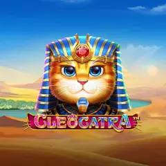 Cleocatra slot's logo against a yellow/blue background.
