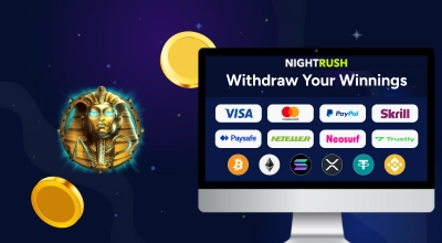 Coins of Egypt logo next to a screen with payment options against a dark setting.