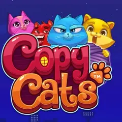 Copy Cats slot's logo against a blue background.