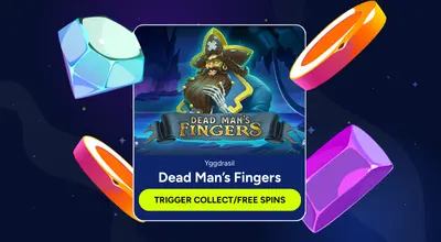Banner shows Dead Man’s Fingers Slot logo with a Trigger Collect/Free Spins button.