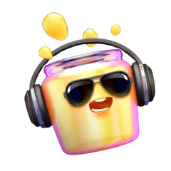 A jar containing sunglasses and headphones, showcasing a playful mix of summer and music themes