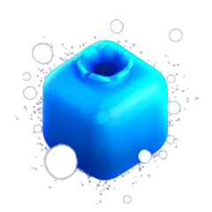 A blue cube surrounded by floating bubbles against a plain background