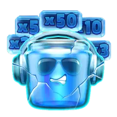 A blue ice bucket adorned with a pair of headphones resting on top