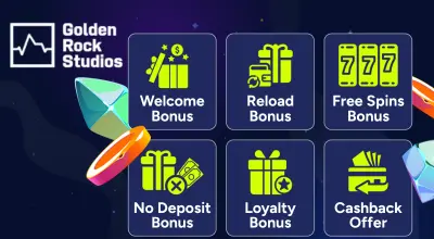 Infographic showing bonuses, Golden Rock Studios logo.