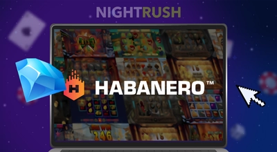 Laptop showing Habanero logo and its games.