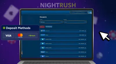 A laptop displays an online casino's payment methods.