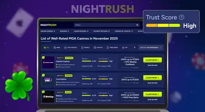 Digital casino licence approved by Nightrush next to a list of Big Time Gaming casinos on a phone.