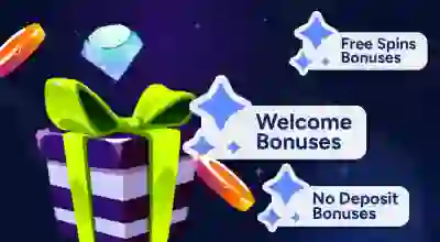 Online casino bonuses including welcome, free spins, and no deposit