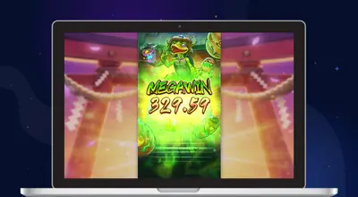 Laptop shows Mega Win on Spirited Wonders slot.