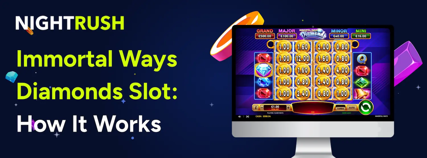 Laptop showing Immortal Ways Diamonds logo & text on a blue background.
