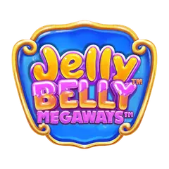 Playful Jelly Belly Megaways logo with bean-shaped jelly candies in pastel colors.