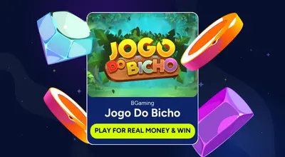 Infographic shows Jogo Do Bicho logo with Play For Real Money & Win button.