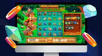 Laptop shows Jogo Do Bicho gameplay.