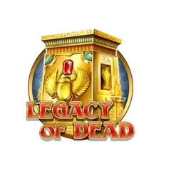 Ornate Legacy of Dead logo with golden frame borders and ancient Egyptian hieroglyphs.