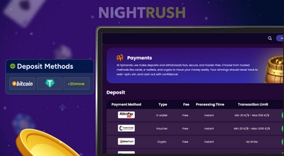 Laptop screen showing online casino deposit methods.