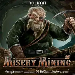 Misery Mining slot against a brown mining setting.