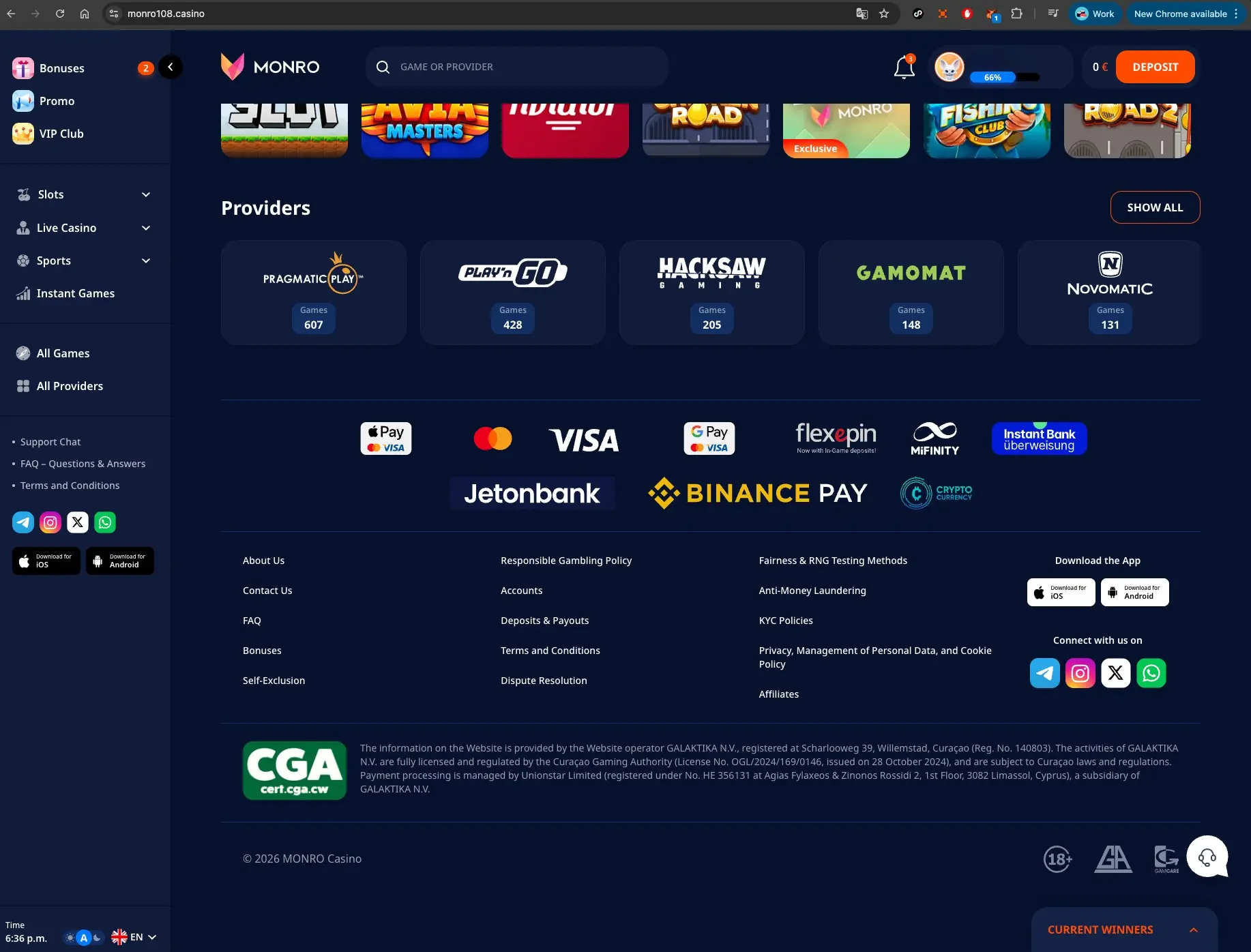 Monro Casino Homepage