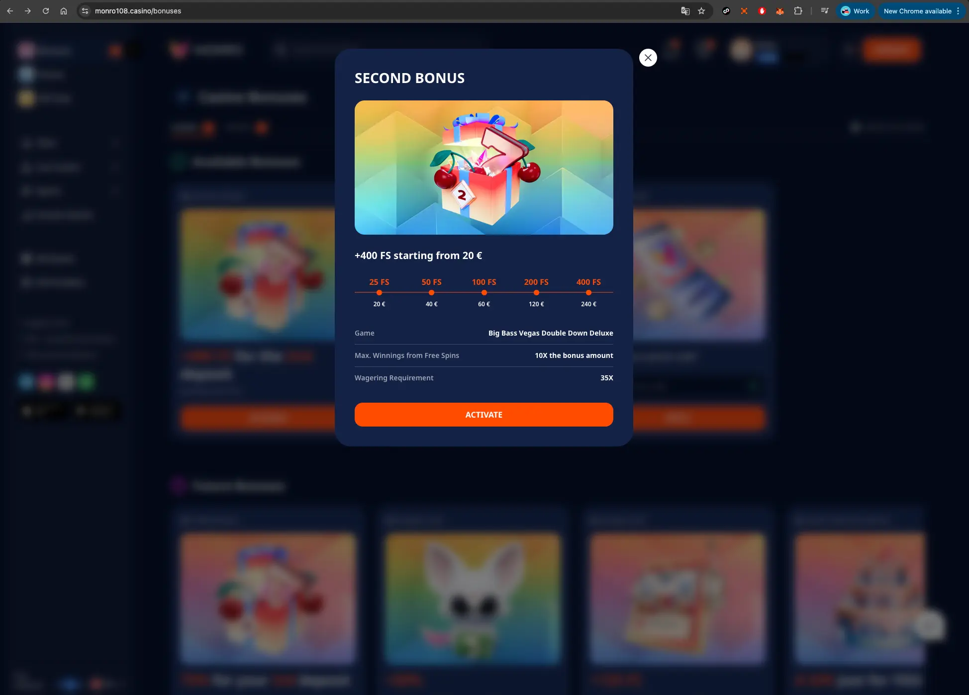 Monro Casino Second Bonus