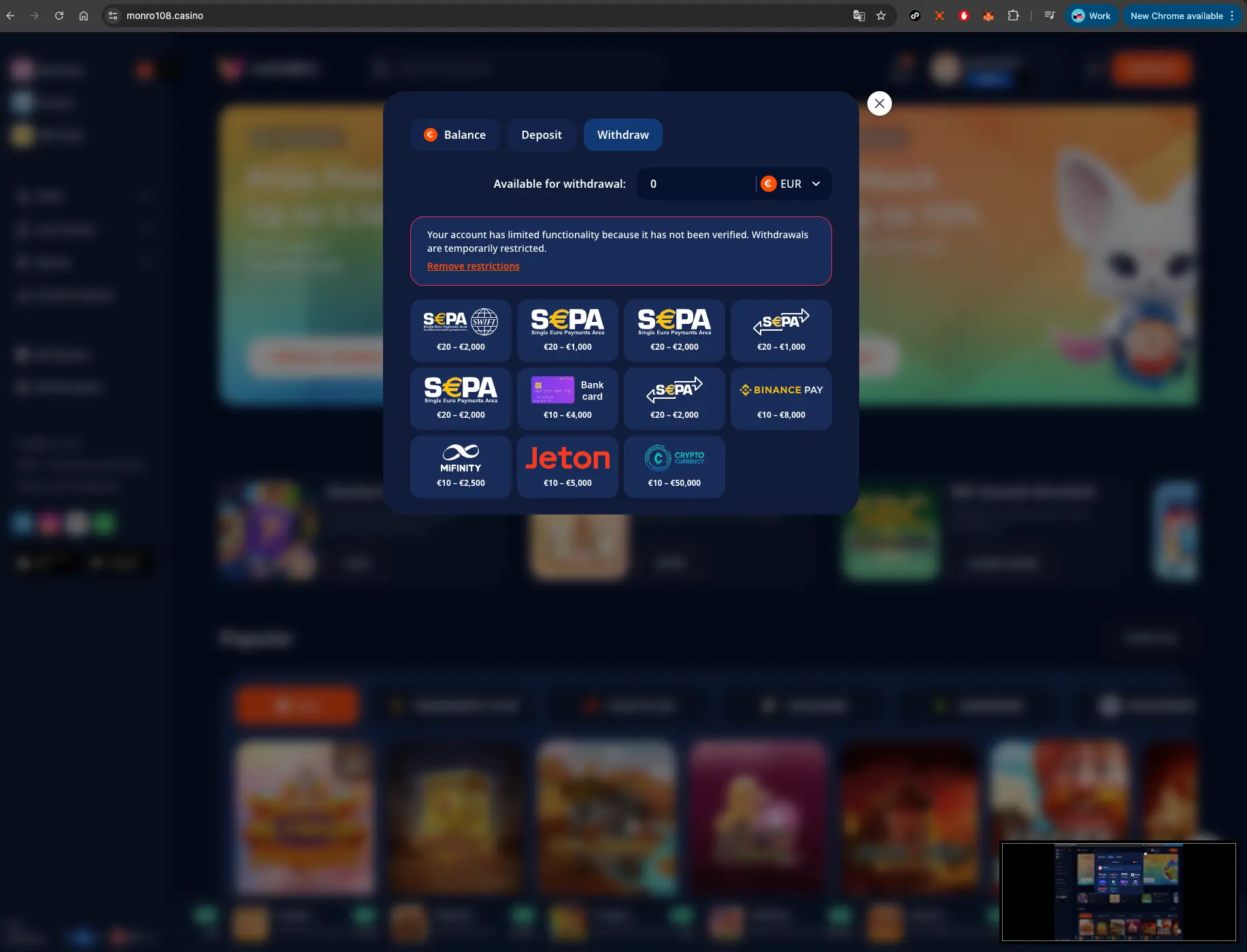 Monro Casino Withdrawal