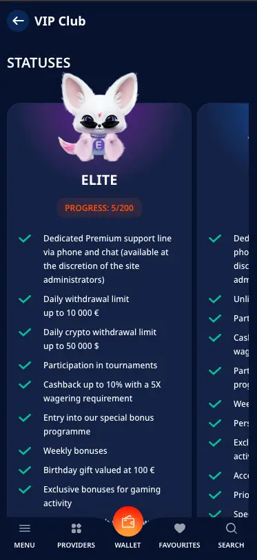 Monro Casino Mobile Elite Statuses