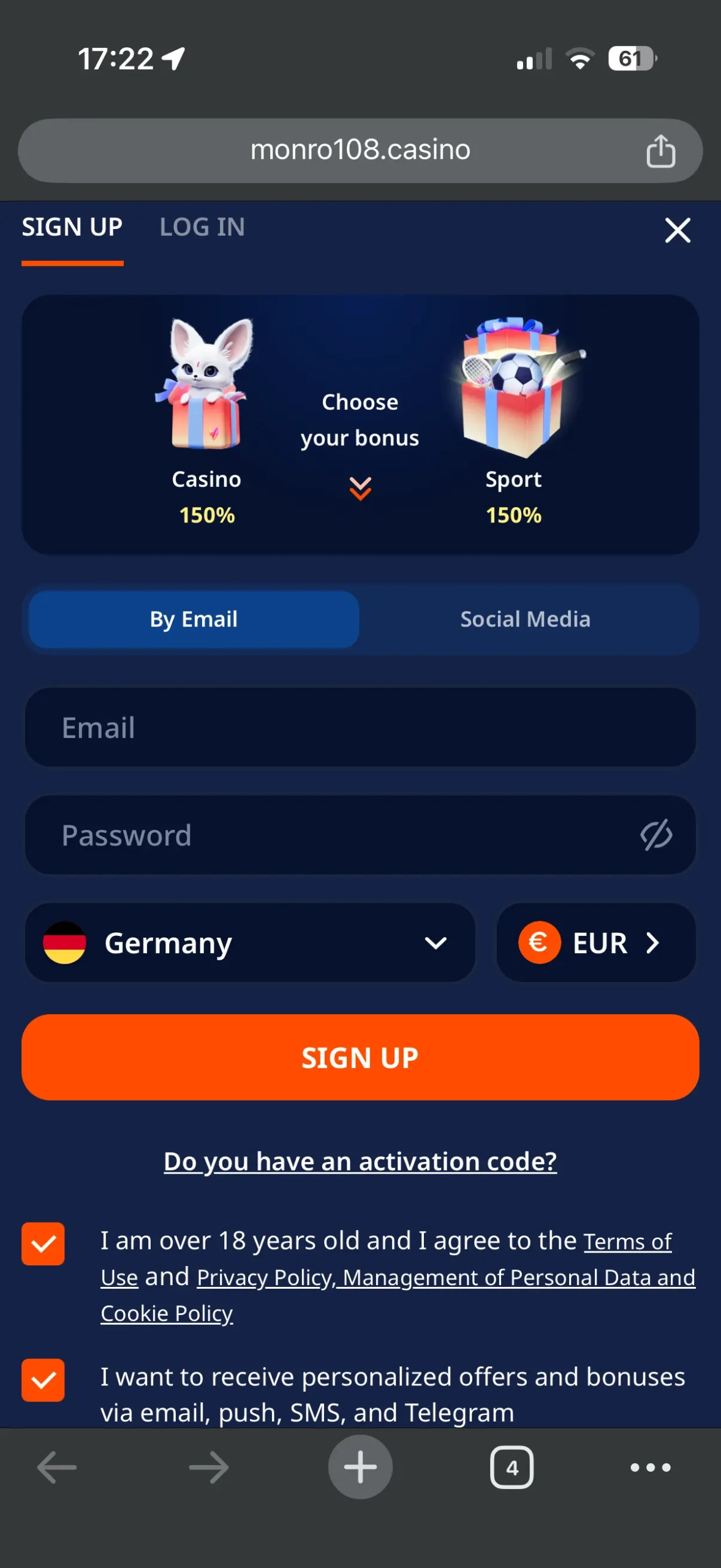 Monro Casino Mobile Sign Up