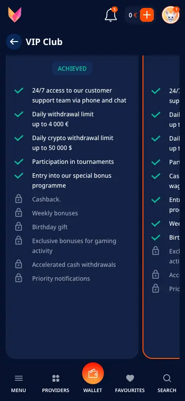 Monro Casino Mobile VİP Statuses
