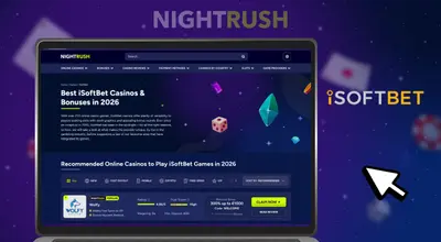 Laptop screen displaying a list of the Best iSoftBet Casinos & Bonuses.