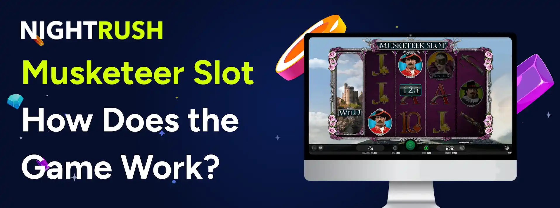 Promotional image for the Musketeer slot game.
