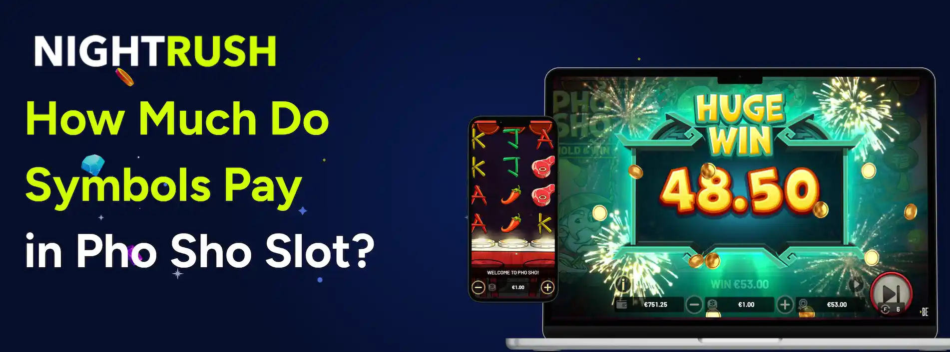 Screen displaying the Pho Sho slot game, featuring a winning combination.