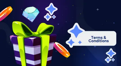 Graphic with a gift box and diamonds, highlighting the Terms & Conditions for a bonus.