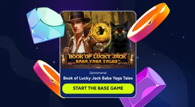 Banner shows Book Of Lucky Jack Baba Yaga Tales Slot logo with a Start the Base Game button.