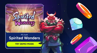 Infographic shows Spirited Wonders slot with a button saying Try Demo Mode.