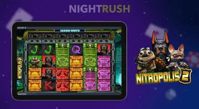 Netropolis 2 slot on a tablet with its characters against a dark background.