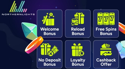 Infographic showing casino bonuses, Northern Lights logo.