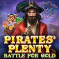 Pirates’ Plenty logo showing a pirate ship's wooden deck filled with gold coins.