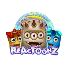 Reactoonz logo featuring three quirky, colorful cartoon alien monsters.
