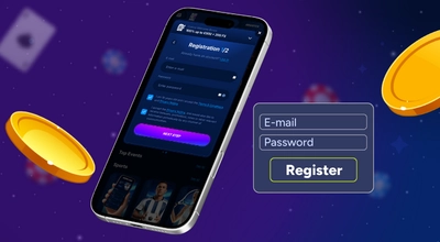 Smartphone displaying a registration screen for a casino account.