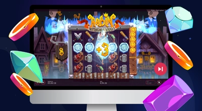 Laptop shows Robin Nottingham Raiders slot's bonus round.