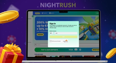 NightRush online casino sign-up page for Samba Slots displayed on a laptop screen with a registration form.
