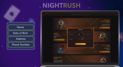 A laptop with registration and a personal details box against a purple background.