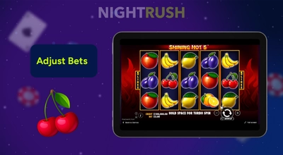 Shining Hot 5 slot on a tablet with cherry and adjust bets button.