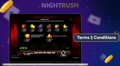 Shining Hot 5 slot on a laptop with coins and a terms button.