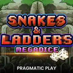 Snakes and Ladders Megadice slot against a rocky formation.