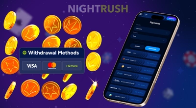 Smartphone displaying casino withdrawal methods like Visa and Bitcoin.